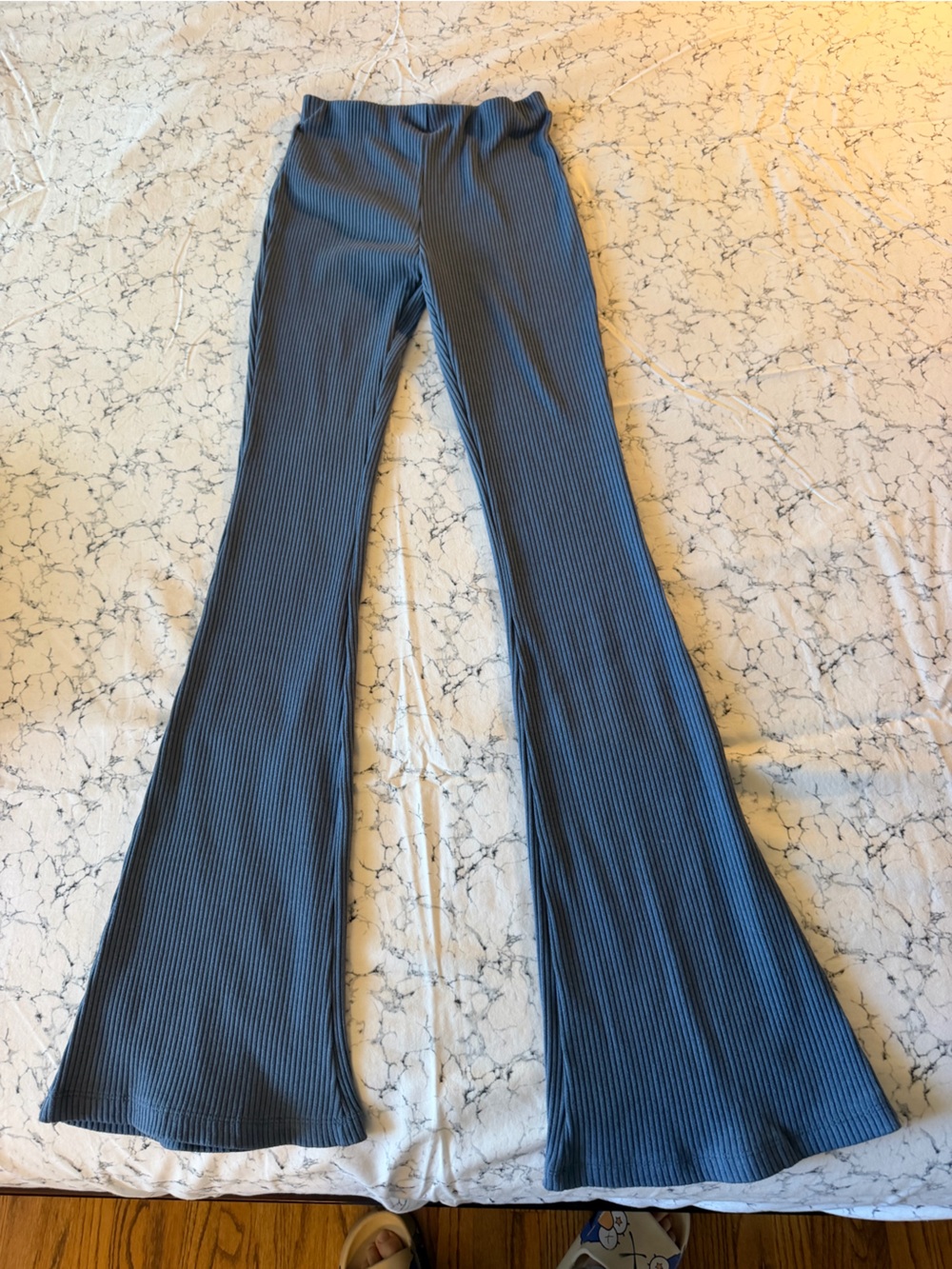 Mango Ribbed Flare Leggings in Slate Blue